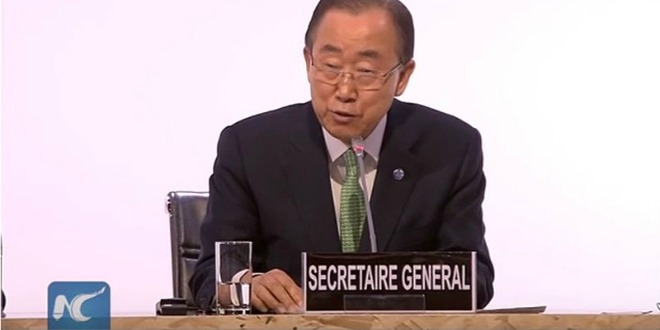 UN Secretary General Ban Ki-moon at Paris climate conference. (Photo: YouTube screenshot / https://www.youtube.com/watch?v=z8Quh64ssnc)