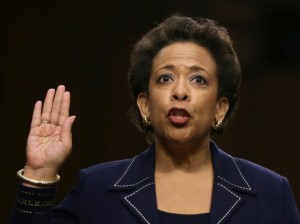 WASHINGTON, DC - JANUARY 28: U.S. Attorney for the Eastern District of New York Loretta Lynch is sworn in before testifing during her confirmation hearing before the Senate Judiciary Committee January 28, 2015 on Capitol Hill in Washington, DC. If confirmed by the full Senate Ms. Lynch will succeed Eric Holder as the next U.S. Attorney General. (Photo by Alex Wong/Getty Images)